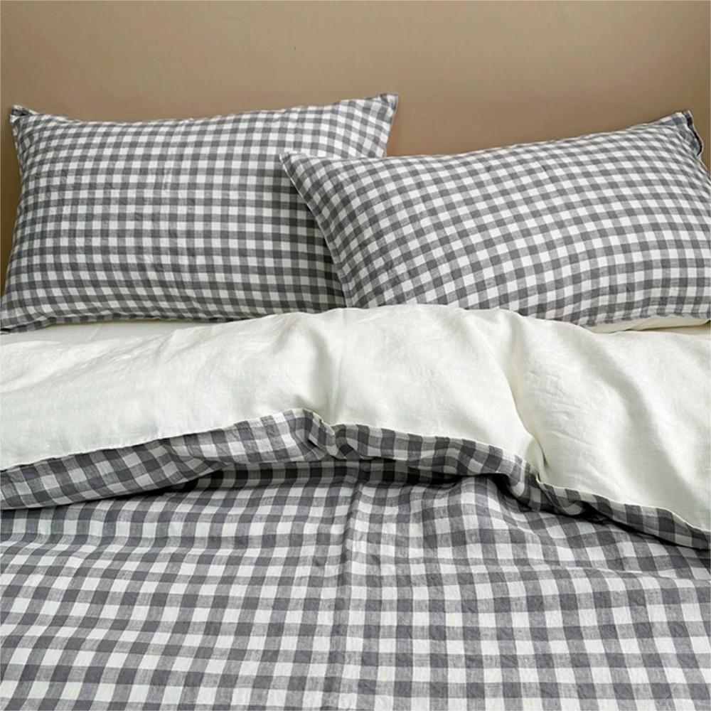 Color-Woven Checkered Pure Linen Four-Piece Bedding Set
