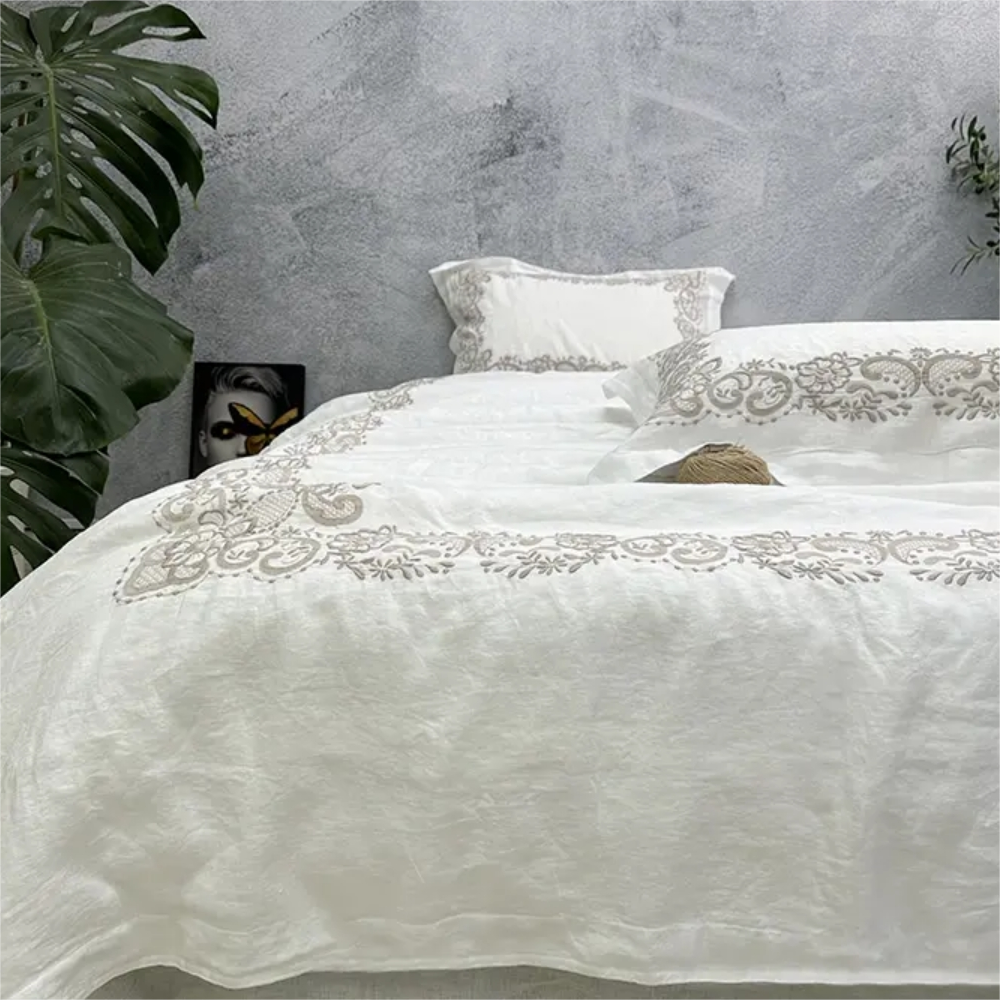 Modern Floral Pure Linen Four-Piece Bedding Set