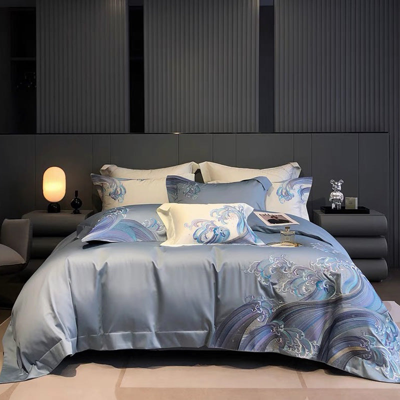 Premium Supima Cotton Ocean Waves 4-piece Bedding Set