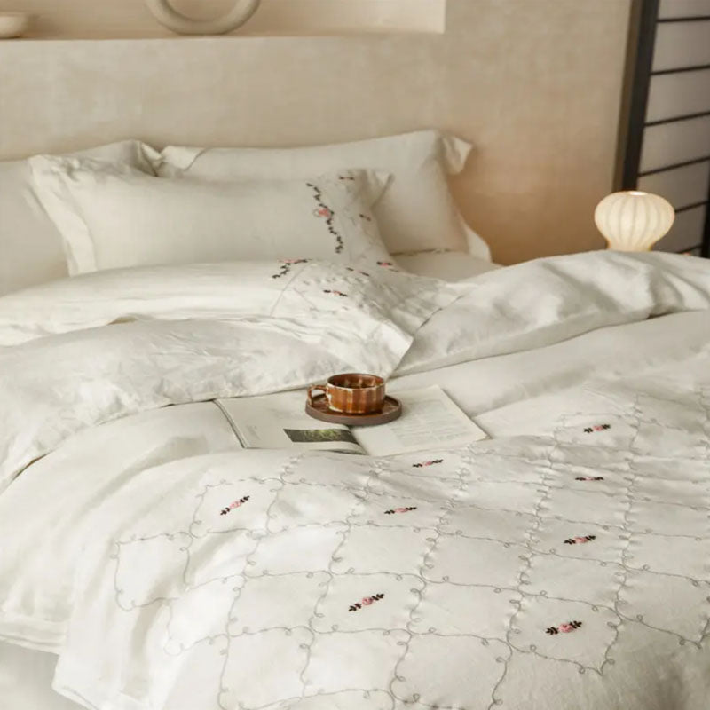 Natural Lace Linen Bedding Set