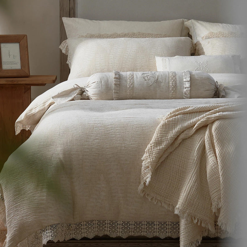 Elegant Cotton-Linen Lace 4-piece Bedding Set