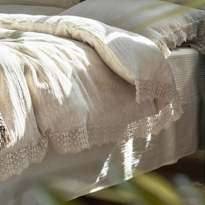 Elegant Cotton-Linen Lace 4-piece Bedding Set