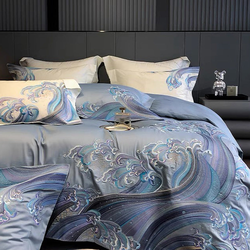 Premium Supima Cotton Ocean Waves 4-piece Bedding Set