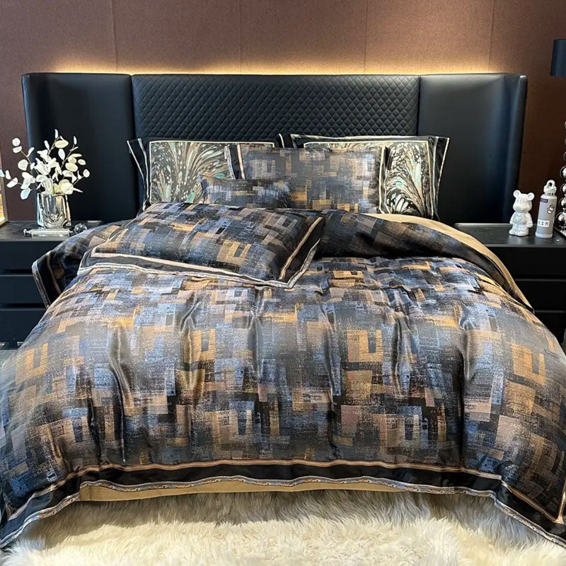 Oil Painting Embroidery Bedding Set Cotton-Silk Material