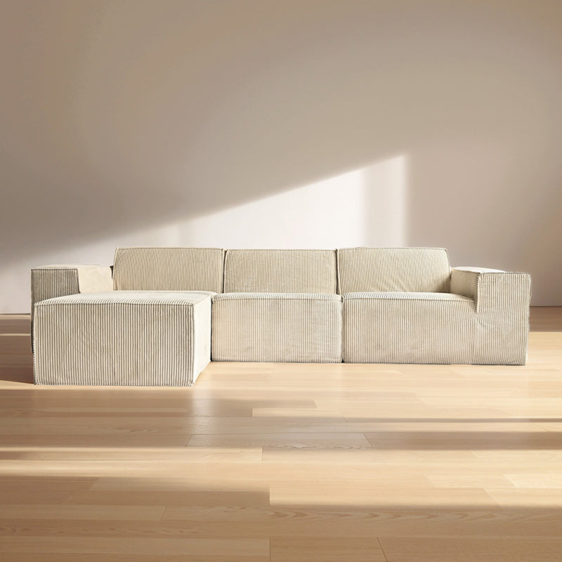 Elegant Corduroy Three-Seater Sofa Set with Footstool