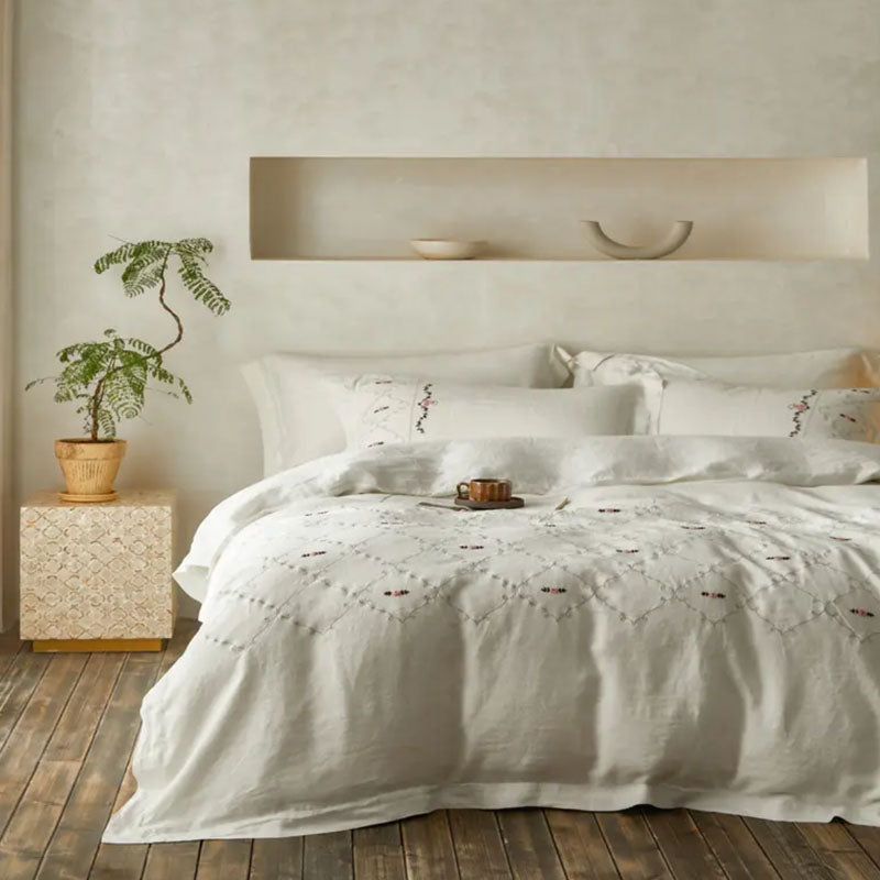 Natural Lace Linen Bedding Set