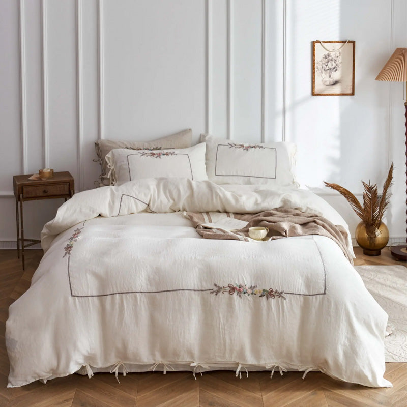 Floral Whisper Pure Linen Bedding Set